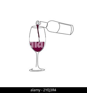 Bottle of wine with wineglass. Pouring red wine. Hand drawn vector illustration. Stock Vector