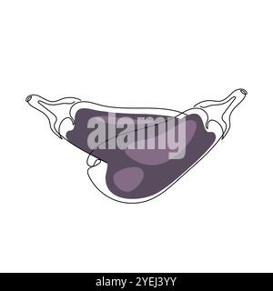 Continuous one line drawing eggplant. Minimalist black one line sketch with color spots isolated on white background. Fresh food vegan concept design. Stock Vector
