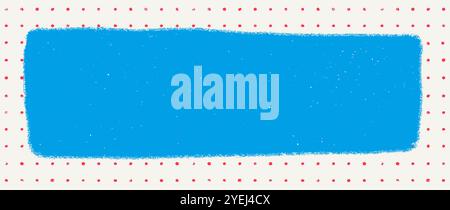 Rustic rectangle text box with grunge torn edges on a light dot grid background. Vector illustration of rough ripped blue rectangle on a dot pattern Stock Vector