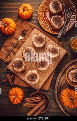 Homemade pumpkin muffins with cheesecake icing Stock Photo