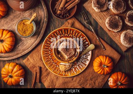 Homemade pumpkin muffins with cheesecake icing Stock Photo