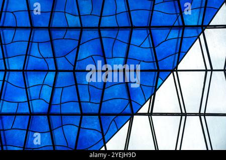 Close-up on blue and white stained-glass decoration inside Brasilia´s Cathedral Stock Photo