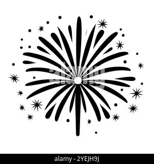 Firework burst with radiant lines and sparkling stars in a circular pattern Stock Vector