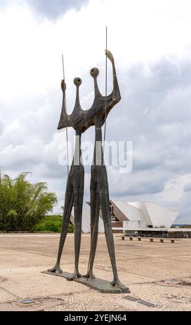 Huge sculpture in stone called "Two Candangos" exhibited in "Three Powers Square" in Brasilia Stock Photo