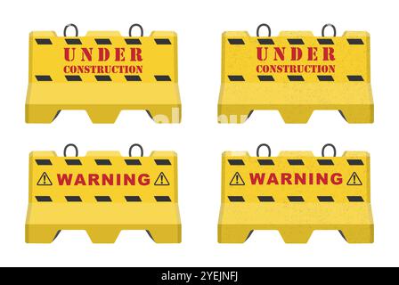 Realistic concrete road barrier icon symbol set. Under construction, warning barricades sign collection. Vector illustration image. Isolated on white Stock Vector