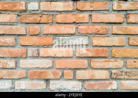 Varied Orange and Beige Brick Wall with Rustic Texture Stock Photo