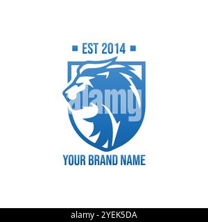 Lion shield logo design, lion head silhouette and shield crest heraldry vector icon. Lion shield logo design template Lion head logo Stock Vector