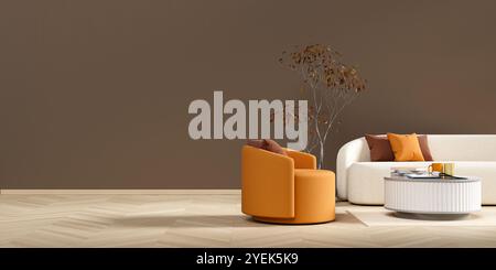 Minimalist livinig room with modern furnitures. Stylish living room design. 3D illustration Stock Photo