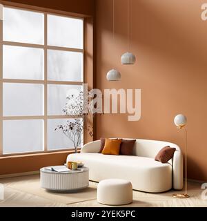 Minimalist livinig room with modern furnitures. Stylish living room design. 3D illustration Stock Photo