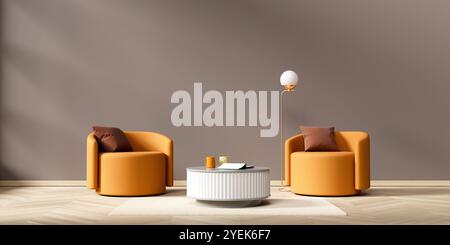 Minimalist livinig room with modern furnitures. Stylish living room design. 3D illustration Stock Photo