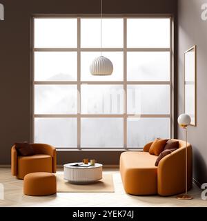 Minimalist livinig room with modern furnitures. Stylish living room design. 3D illustration Stock Photo