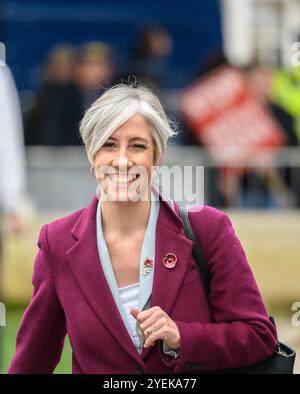 Daisy Cooper MP - LibDem deputy Leader - on College Green, Westminster, to be interviewed after the new Labour Government's first budget - 30th Octobe Stock Photo