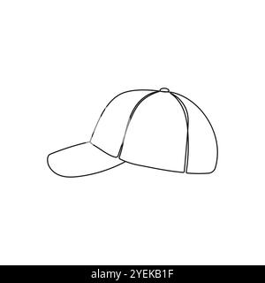 Baseball cap. Sport hat. Travel accessory, hiking clothes. One continuous line drawing. Hand drawn vector illustration. Stock Vector