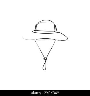 Adventure tourist hat in one continuous line drawing style. Headwear logotype concept. Hand drawn vector illustration. Stock Vector