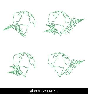 Green Planet Earth. Line art vector. Earth day. Ecology concept, logotype. Vector illustration. Stock Vector