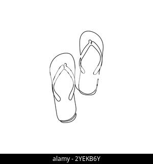 Flip flops. One line drawing style. Slippers for beach. Vacation concept. Hand drawn vector illustration. Stock Vector