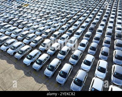 LIANYUNGANG, CHINA - OCTOBER 31, 2024 - A large number of vehicles are gathered for loading at the terminal of Oriental Port Branch in Lianyungang Por Stock Photo