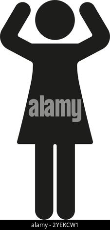 Woman Figure with Bent Arms Raised Line Icon. Stick Figure with Arms ...