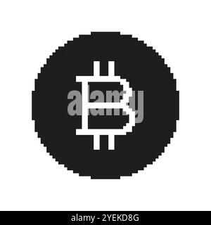Bitcoin Silhouette Icon in Pixel Style. 8 Bit Video Game. Digital Cryptocurrency and Blockchain Finance Sign. Isolated Vector Illustration Stock Vector