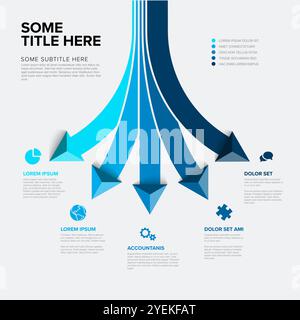 Vector light multipurpose Infographic template with title and five blue elements options with big color arrows. Multipurpose Infochart with modern col Stock Vector