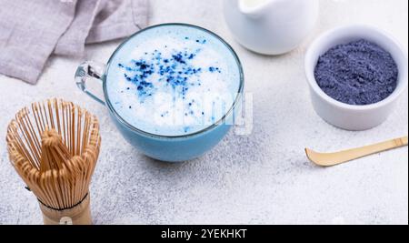 Matcha tea set on marble surface Stock Photo