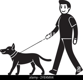 Dog with man walking vector icon art illustration on a white background Stock Vector