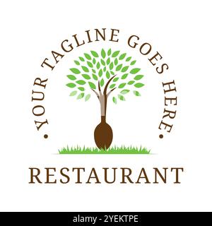 Organic Restaurant Logo with Tree Symbol with spoon for Eco Friendly Stock Vector