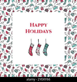 Hand drawn doodle Christmas stocking illustration in outline style ...