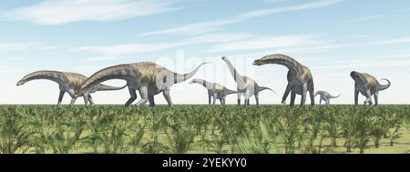 The dinosaurs Argentinosaurus and Mapusaurus in a landscape Stock Photo ...