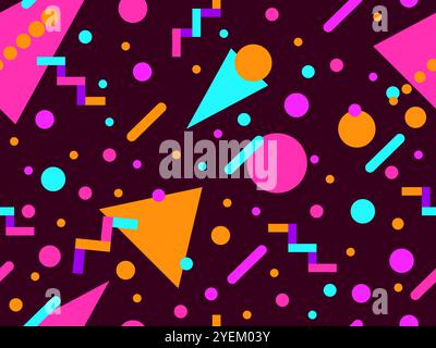 Geometric seamless pattern with memphis elements in 80s style. Colorful geometric pattern. Design of promotional products, wrapping paper and printing Stock Vector