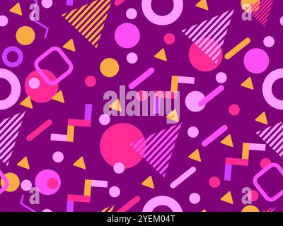 Geometric seamless pattern with memphis elements in 80s style. Colorful geometric pattern. Design of promotional products, wrapping paper and printing Stock Vector