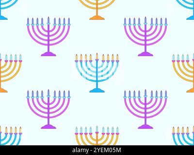 Hanukkah seamless pattern with menorah with nine candle. Jewish festival background for brochures, banners and wrapping paper. Vector illustration Stock Vector