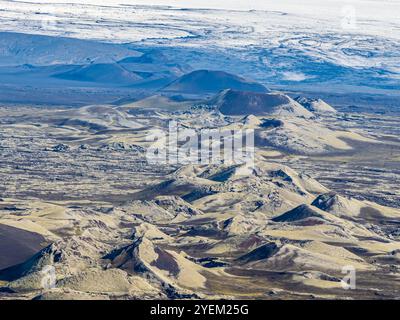 Moss-covered Laki crater or Lakagígar, series of craters,  crater continue below glacier Vatnajökull, interior highlands of Iceland,  Suðurland, Icela Stock Photo