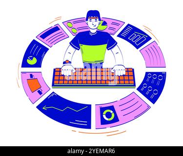 Data analytics business reports doodle illustration concept Stock Vector