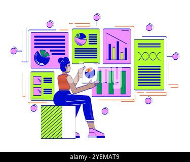 Data-driven product management doodle illustration concept Stock Vector