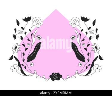 Abstract shape pink backdrop with floral composition cartoon flat illustration Stock Vector