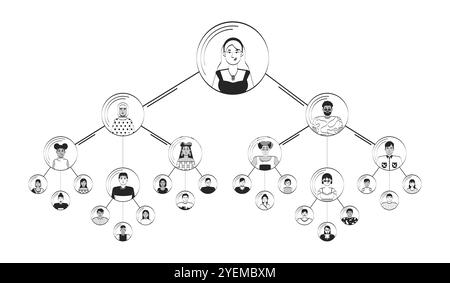 Hierarchy team doodle line illustration concept Stock Vector