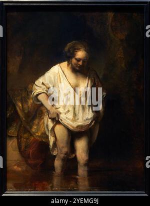 A Woman bathing in a Stream (Hendrickje Stoffels?), 1654, Rembrandt (1606-1669), The National Gallery, London, UK Stock Photo