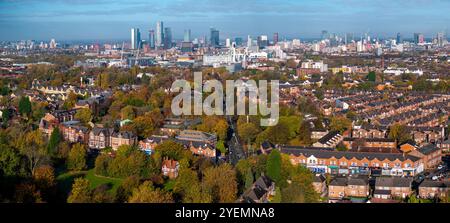 Manchester skyline from the vantage point of Birchfields Park in Autumn Stock Photo