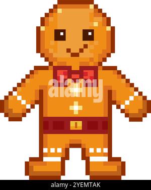 cute  pixel art  gingerbread man ,isolated on white Stock Vector