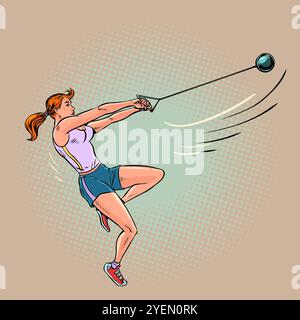 Hammer throw by athlete. Olympic competition to become champion. Sports lifestyle and athletics. Stock Vector