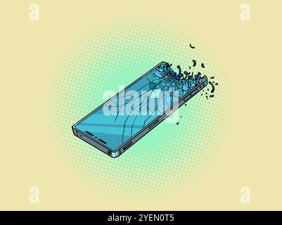Broken broken smartphone. Repair and maintenance service for technical devices. Guarantees for buying a phone in an online store. Stock Vector