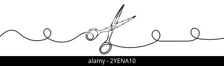 Minimalist vector illustration representing a pair of scissors, using a single continuous line. Vector illustration. Stock Vector
