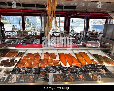 Bergen,  Norway - September, 2024  A display of fish on a stall in the Bergen dockside market Stock Photo