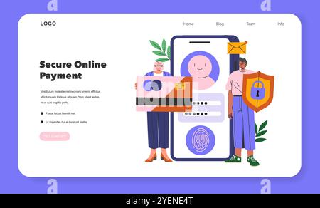 Secure Online Payment concept. Digital transaction safety with user verification and data protection elements. Online shopping security, payment gateway. Vector illustration. Stock Vector