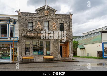 Skagway, Alaska, USA - September 23, 2024: The famous Arctic Brotherhood Hall building exterior located in the Klondike Gold Rush town of Skagway, Ala Stock Photo