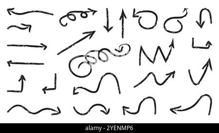 Arrows drawn with brushes for infographic design. Expressive Vector Arrows. Graphic element used in different projects. Vector illustration. Stock Vector