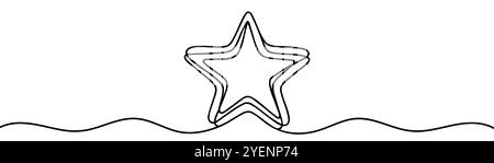 Christmas star continuous one line drawing of isolated outline art and star vector icon. Stock Vector