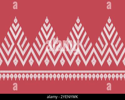 Triangle shevron textured border seamless pattern on old rose colored background for textile prints, fabric textures, pillowcases, wallpaper, and othe Stock Vector