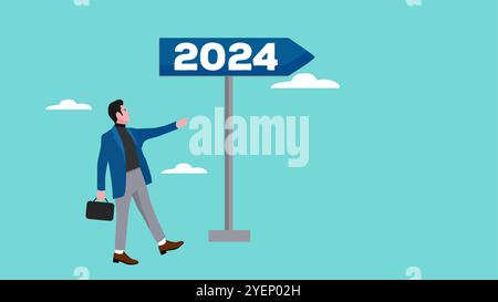 businessman who will enter 2024 for a better business plan, new plan in 2024, happy new year Stock Vector